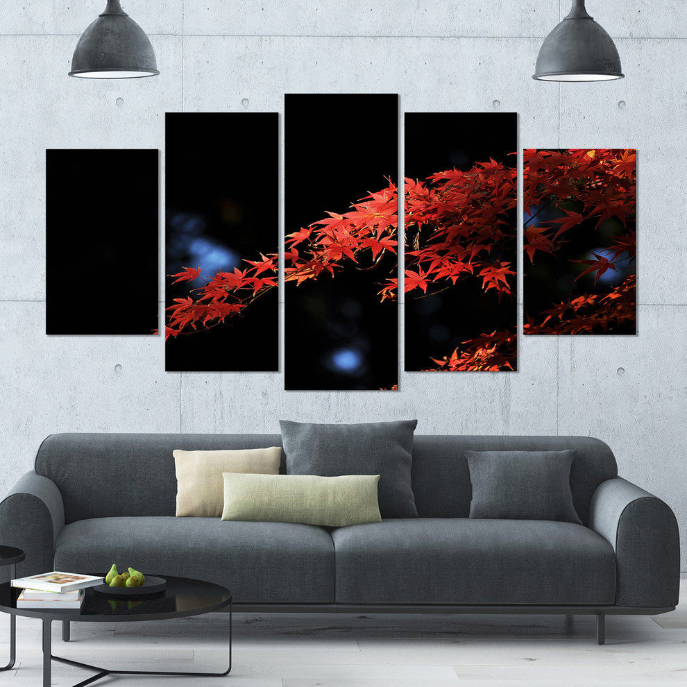 Fall Foliage of Maple Leaves, Contemporary Canvas Art Print, 60"x32", 5 Panels