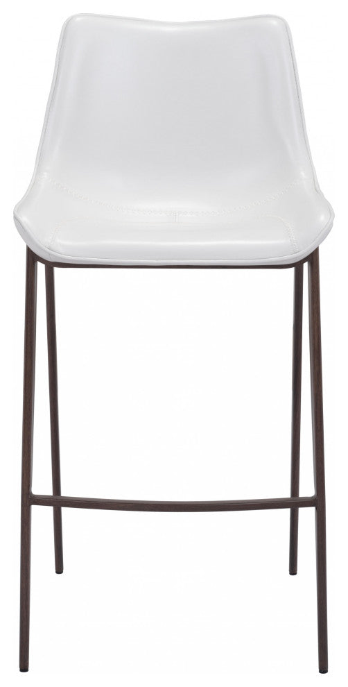 Gray Faux Leather and White Steel Modern Stitch Bucket Bar Chairs