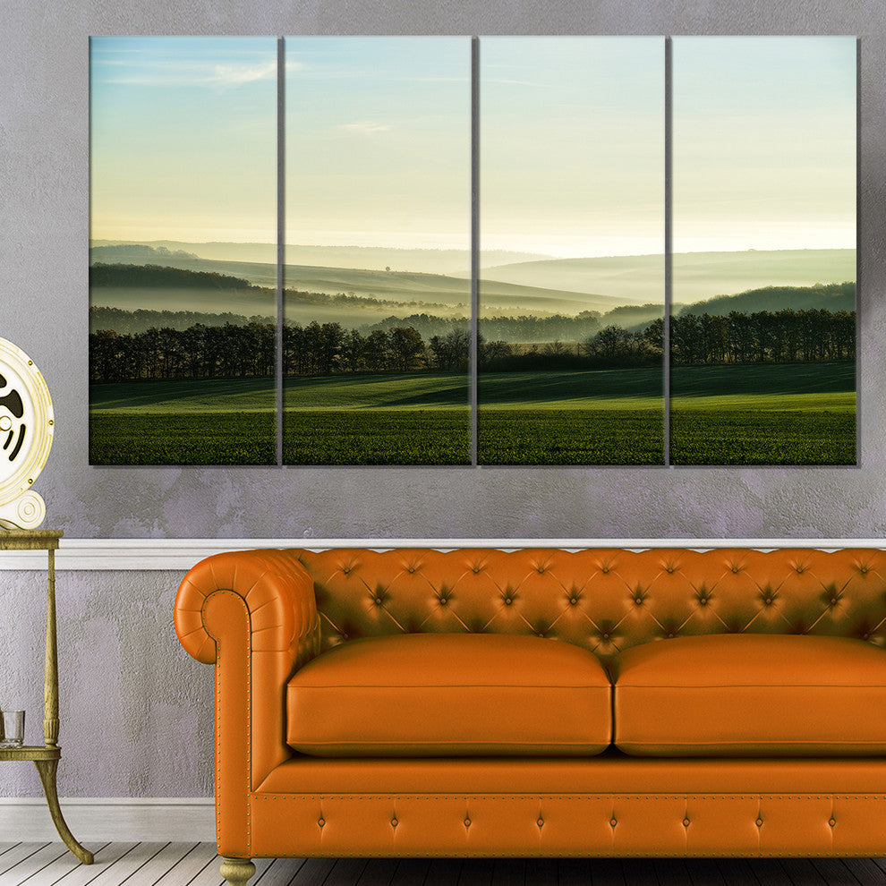 Superb Green Hills in the Fog, Landscape Canvas Art Print, 48"x28", 4 Panels