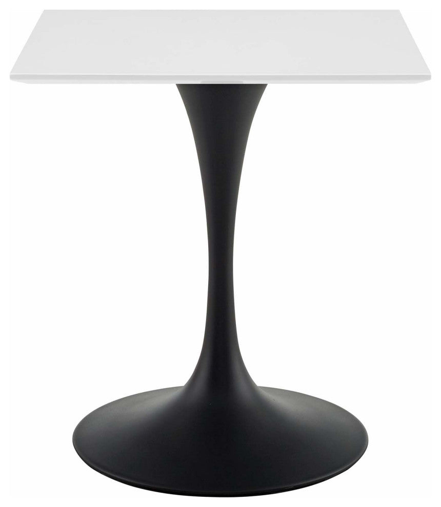 Modern Designer Kitchen Room Square Dining Table, Wood Metal Steel, Black White