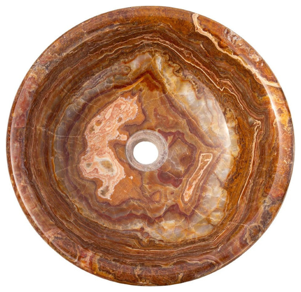 Brown Onyx Translucent Natural Stone Drop-in Vessel Sink Polished  (D)16" (H)6"