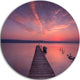 Wooden Pier Under Red Sky, Seascape Photo Disc Metal Artwork, 23"
