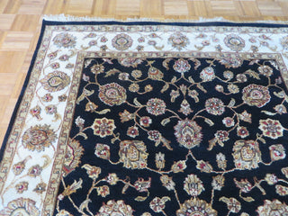 5x7 Hand Knotted Black Agra With Silk Oriental Rug