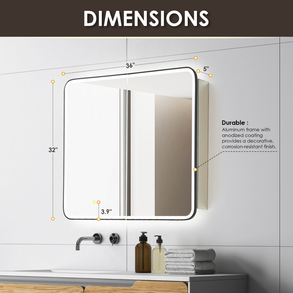 Ostaria Surface-Mount/Reccessed LED Lighted Bathroom Medicine Cabinet, 36"