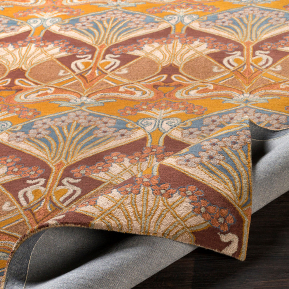 Surya Viva VVA-1009 5'x7'6" Rug, Dark Brown/Camel/Taupe/Sage/Dark Blue