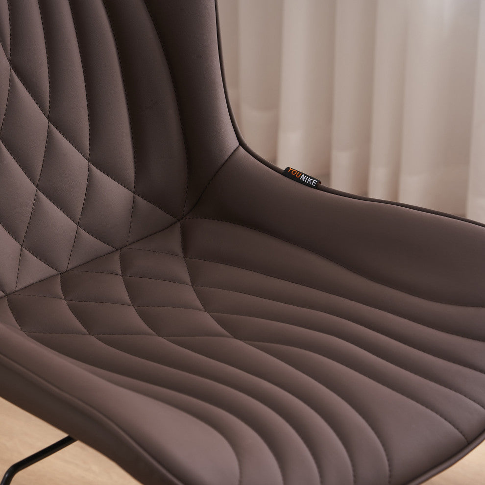 Younike Armless Upholstered Faux Leather Rolling Office Chair, Brown