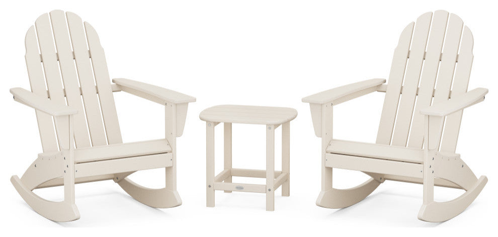 Vineyard 3-Piece Adirondack Rocking Chair Set, 18" Side Table, Sand