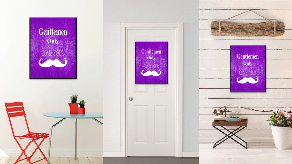 "Gentlemen Only" Sign Purple Print on Canvas with Picture Frame, 22"x29"