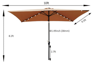 Rectangular 10' Patio Solar LED Lighted Outdoor Market Umbrella, Brown