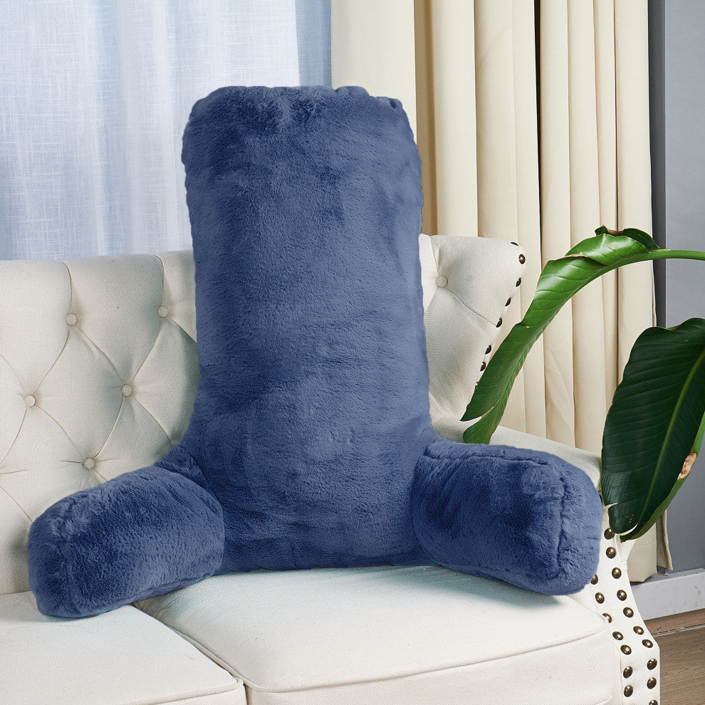Fox Faux Fur Bedrest, Needs Assembly, Dark Blue, 28"x30"x17"
