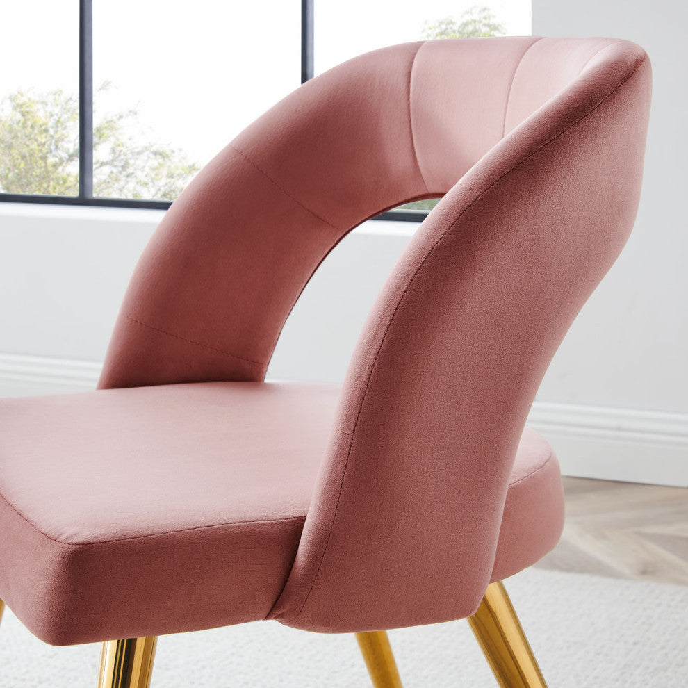 Dining Chair, Pink Gold, Velvet, Modern, Mid Century Cafe Bistro Hospitality