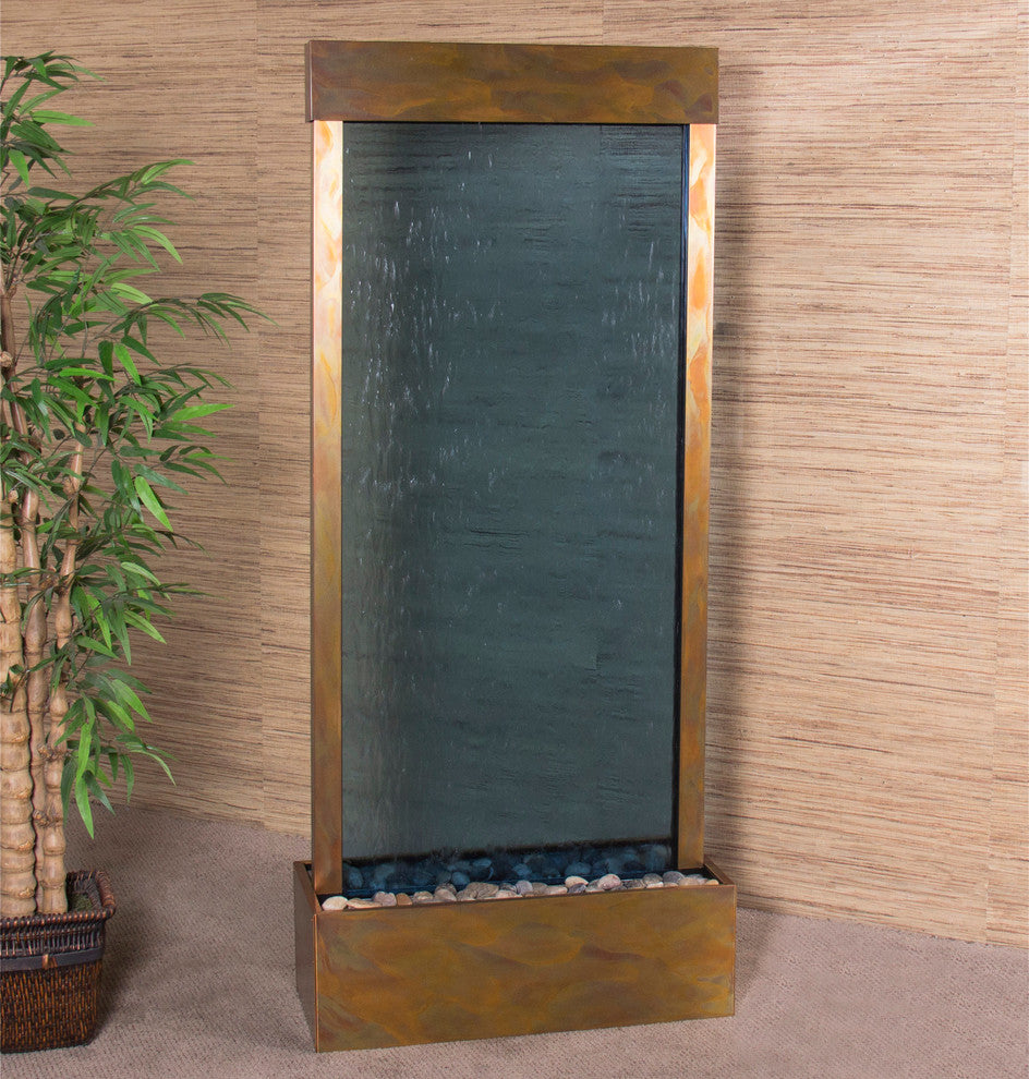 Harmony River Center Mount Water Fountain, Blue Glass, Rustic Copper, Standard