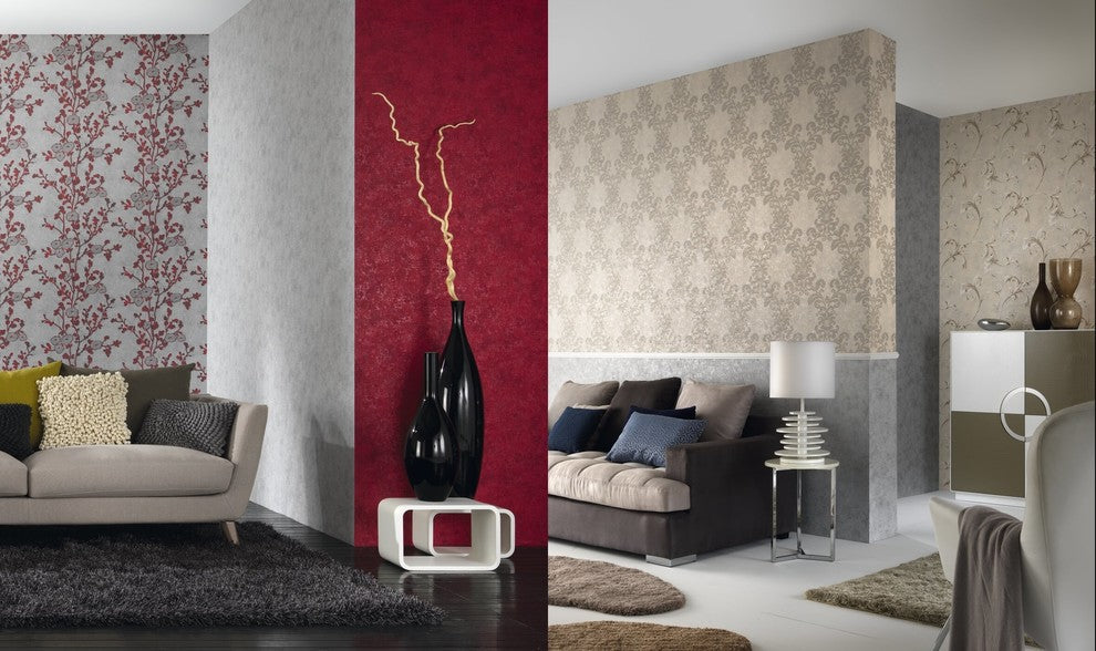 Modena, Classic Floral Elegant Light Gray Wallpaper Sample
