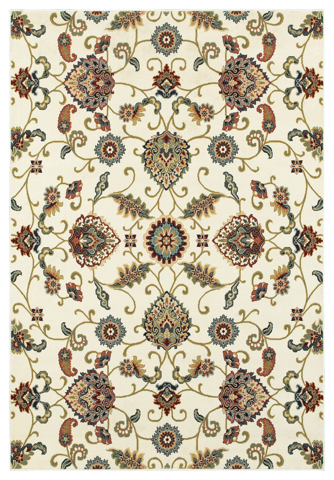 Karaman Borderless Traditional Ivory/ Multi Area Rug, 5'3"x7'6"