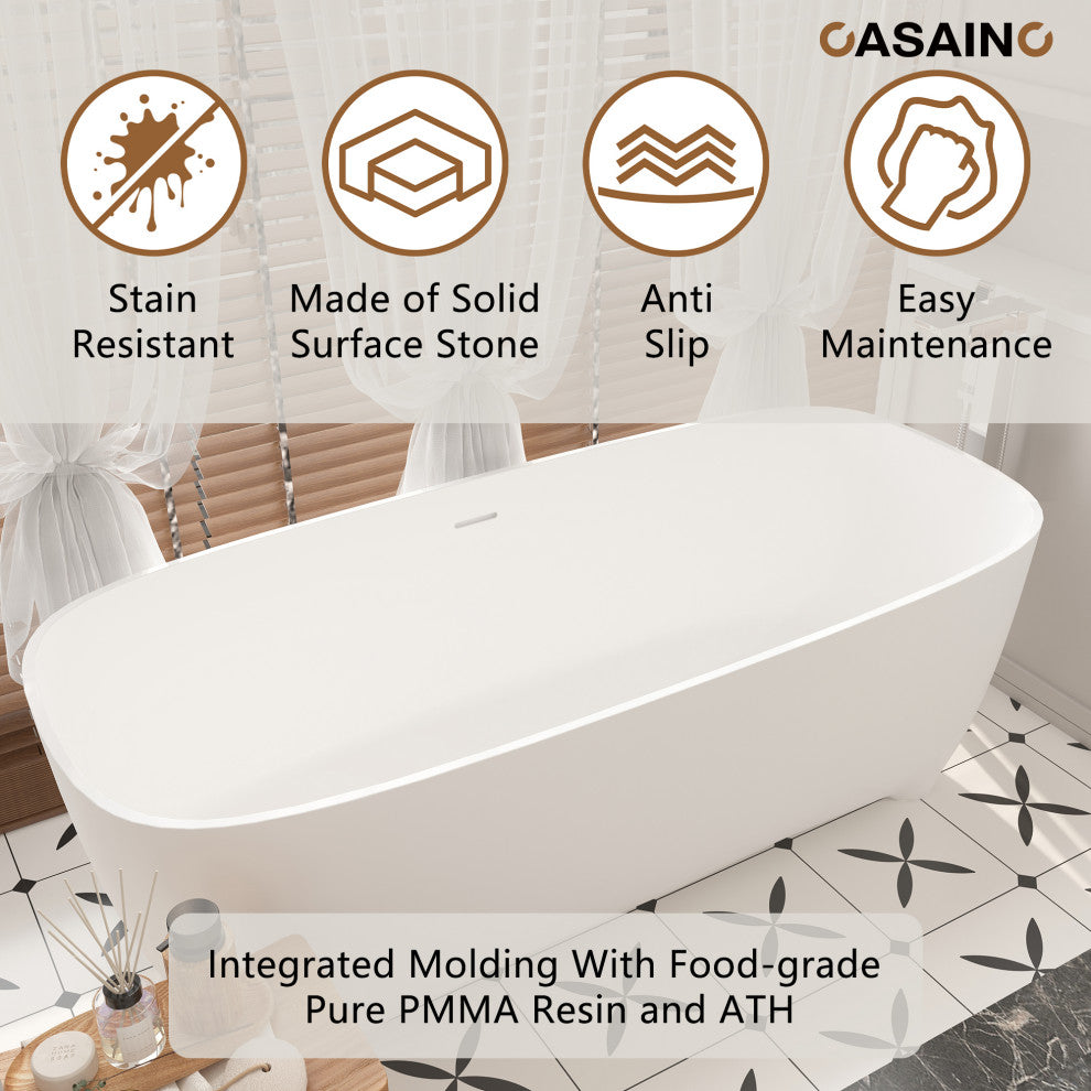 67in Adult-Sized Freestanding Soaking Tub with Raised Pedestal in Matte White