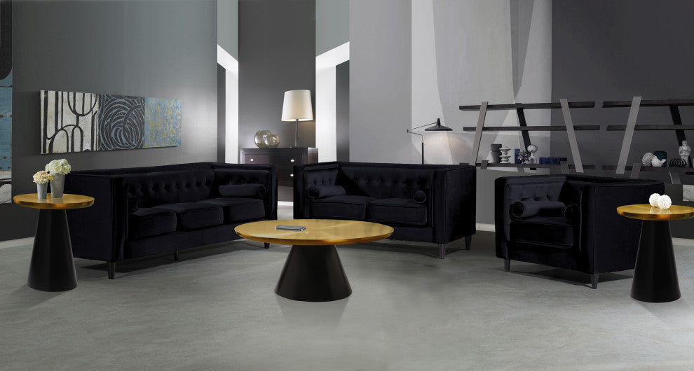 Martini End Table, Brushed Gold Top, Matte Black Base