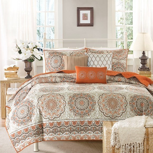 Madison Park Printed Quilt 6-Piece Coverlet Set, Full/Queen