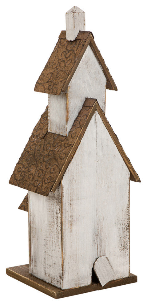 23.62" Oversized Rustic Wood White Birdhouse