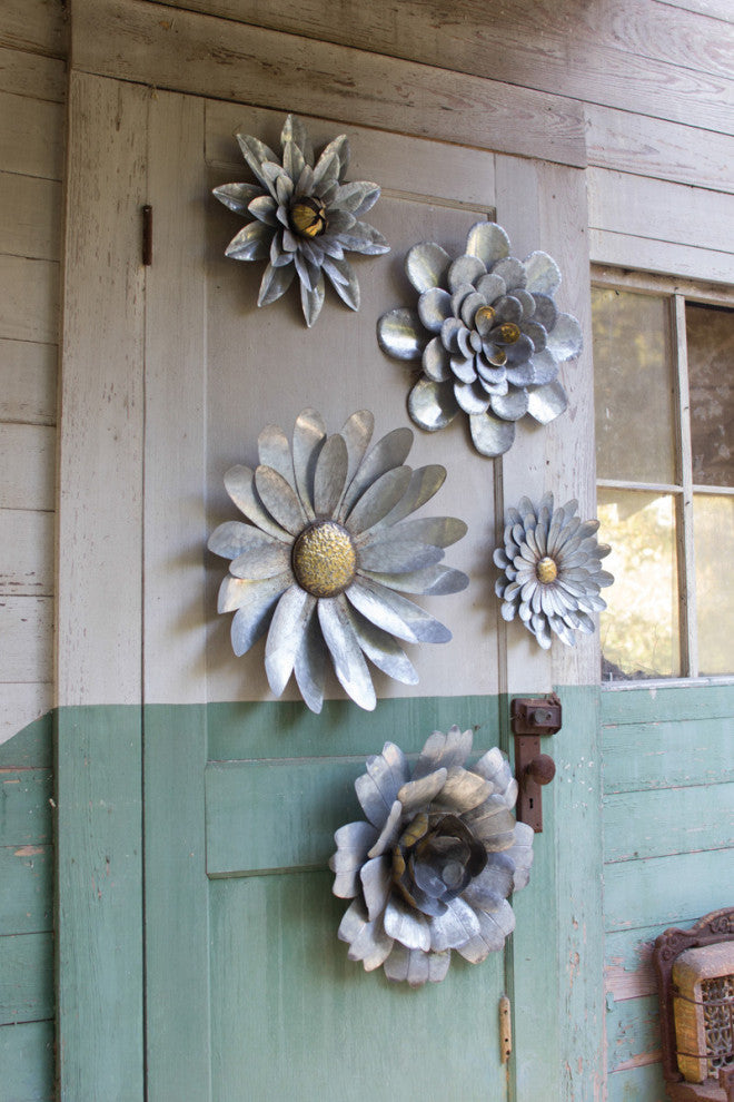 Set of Five Galvanized Metal Wall Flowers