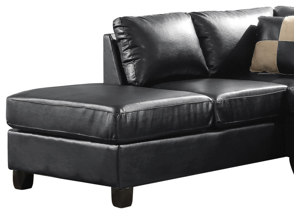 Revere 111" W 2 Piece Faux Leather L Shape Sectional Sofa, Black