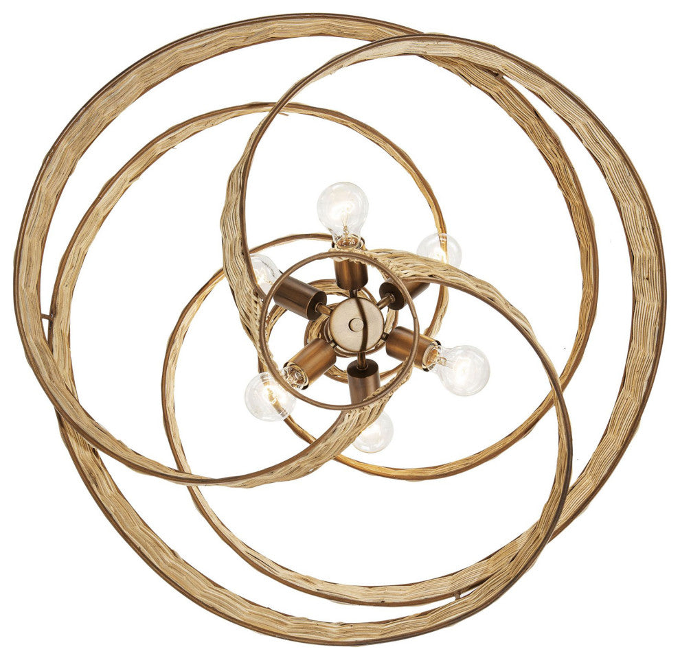 Flow 6-Lt Twist Pendant - Baguette/Natural Rattan