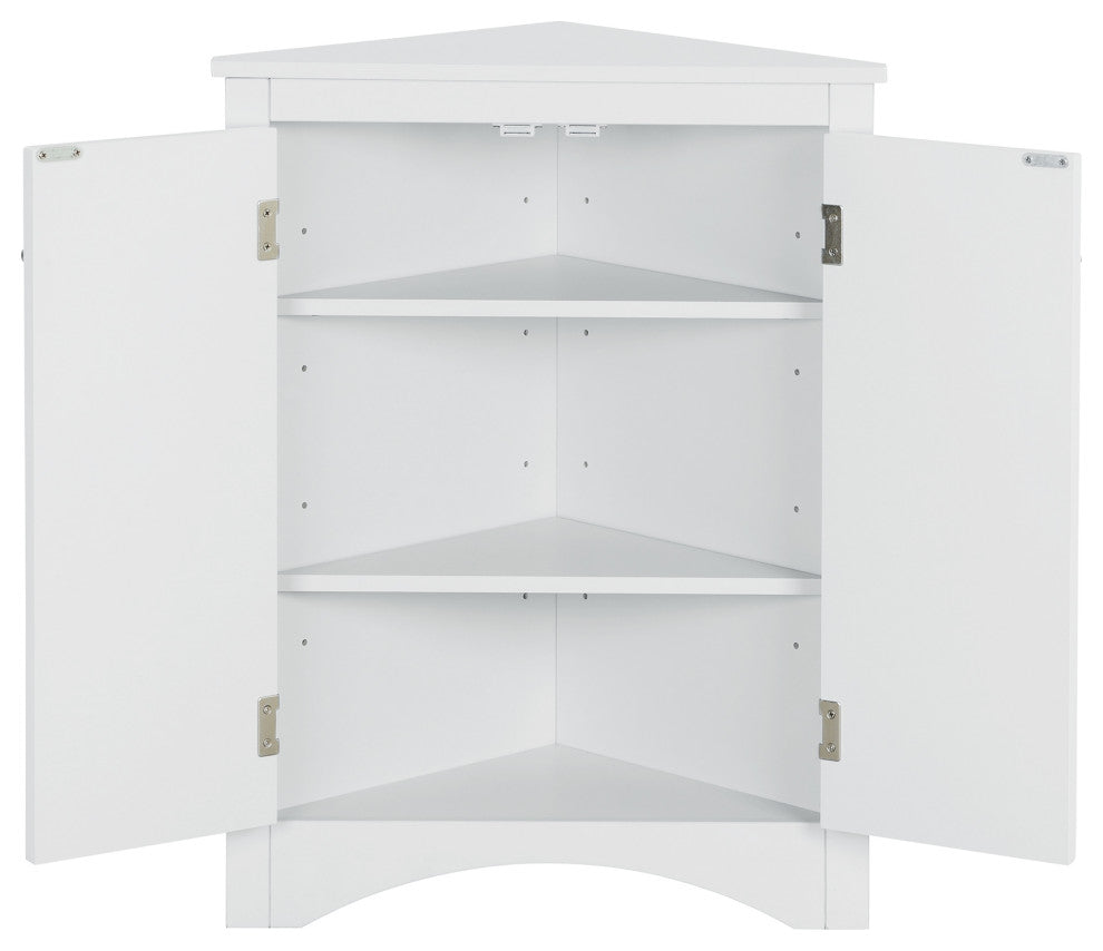 Stylish Triangle Bathroom Storage Cabinet with Adjustable Shelves, White