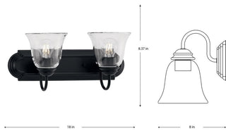 Two-Light Matte Black Transitional Bath and Vanity Light With Clear Glass
