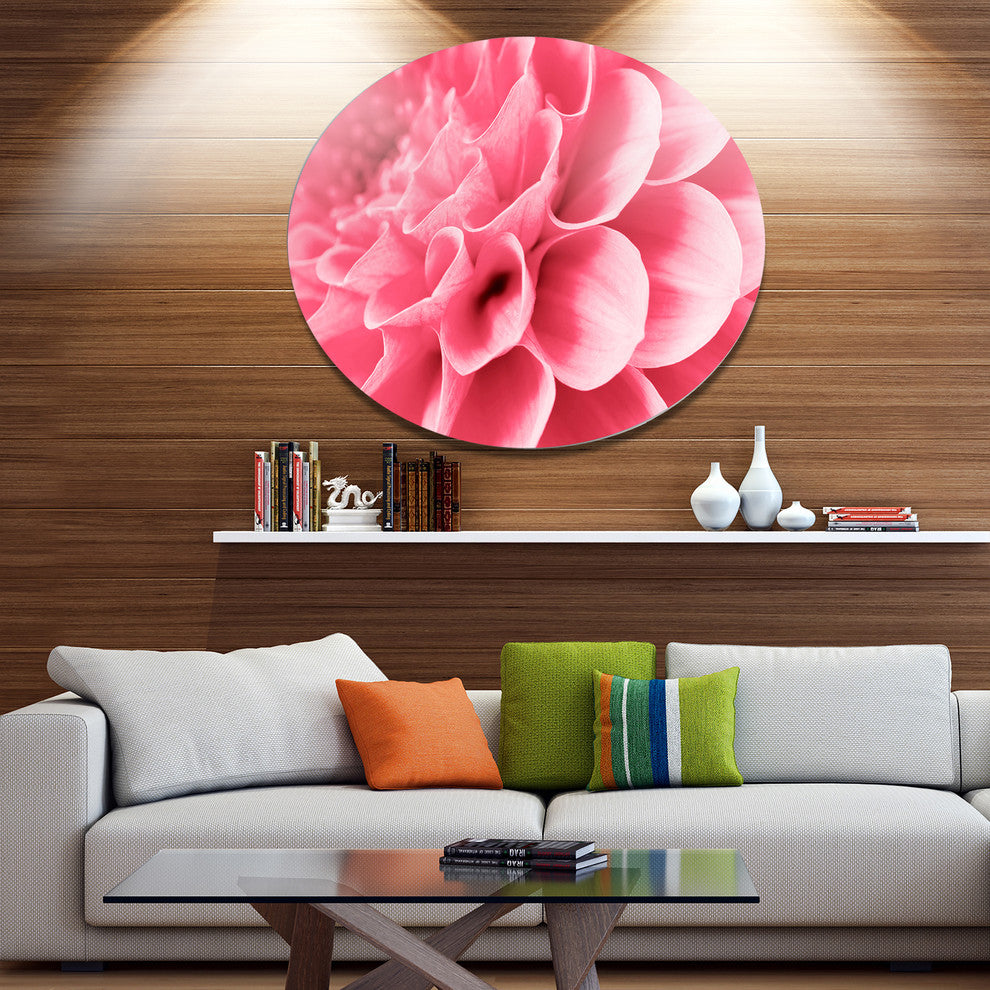 Pink Abstract Flower Petals, Modern Floral Disc Metal Artwork, 11"