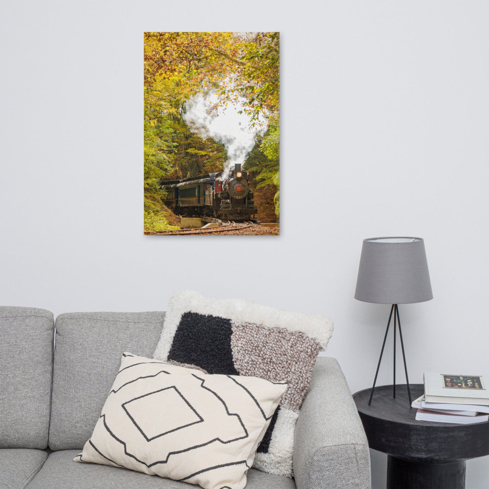 Steam Train with Autumn Foliage Landscape Photo Canvas Wall Art Print, 24" X 36"