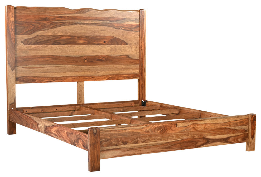 Damian Live Edge Solid Wood Panel Bed, Brown, King