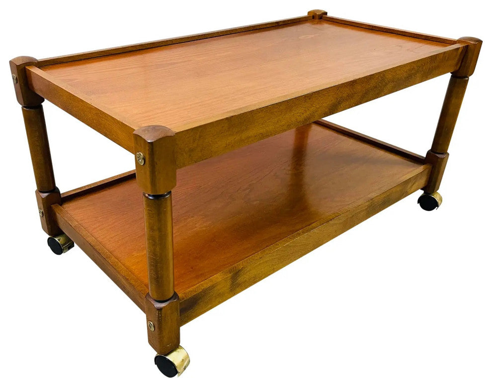 Vintage 1960s Mahogany 2-Tier Rolling Cart
