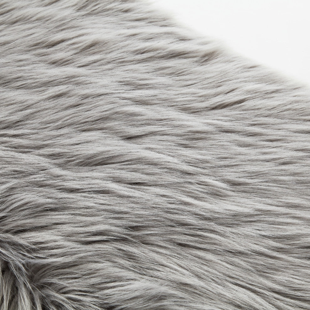 Enzo Faux Fur Acrylic X-Leg Ottoman, Gray