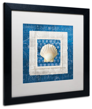 'Sea Shell III on Blue' Matted Framed Canvas Art by Belinda Aldrich
