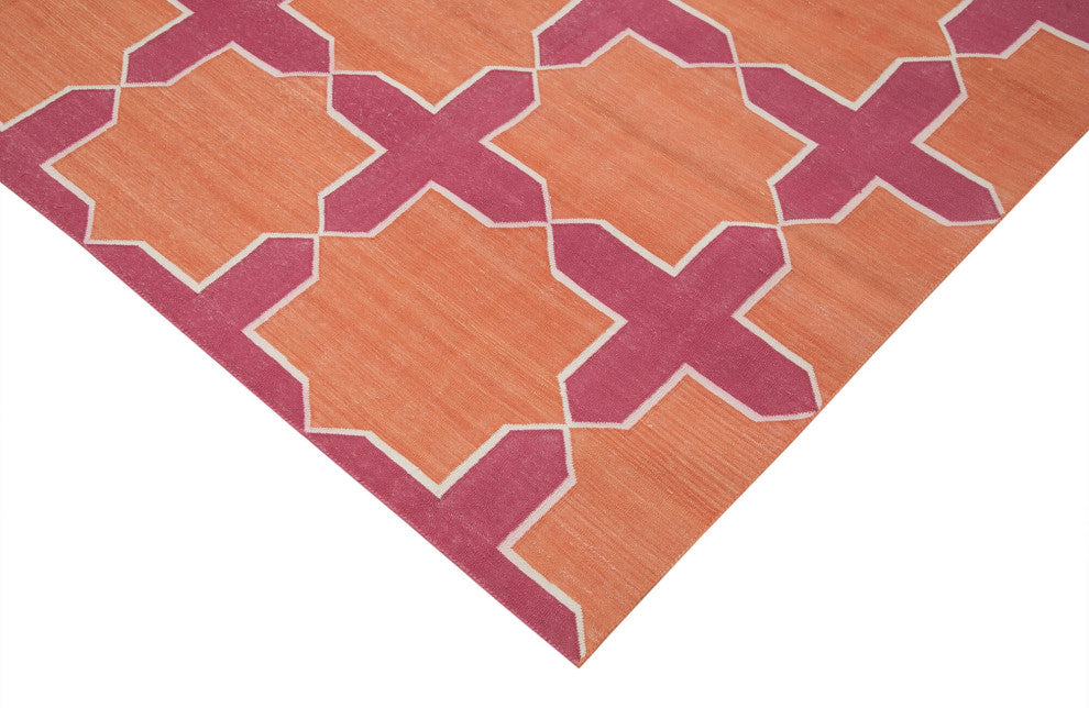 Rug N Carpet - Handmade Wool 8' 0'' x 9' 9'' Modern Design Dhurrie Kilim Rug