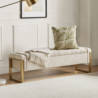 48"W Modern Upholstered Flip Top Storage Bench With Metal Legs, Beige