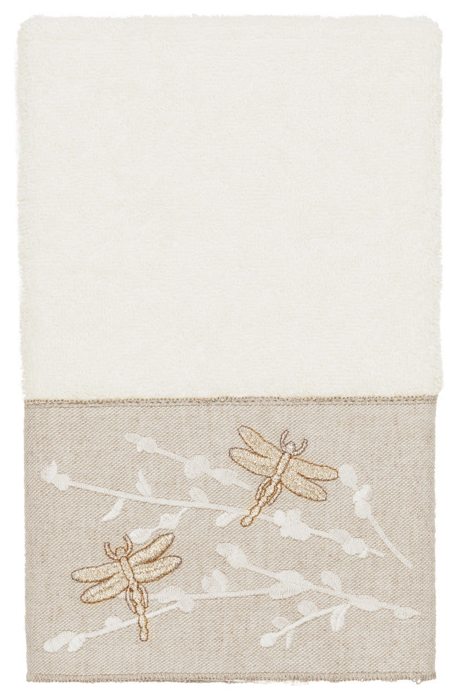 Linum Home Textiles Turkish Cotton Braelyn 3-Piece Embellished Towel Set, Cream