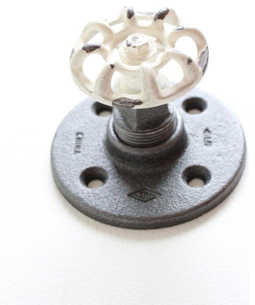 Industrial Towel Hook - Industrial Farmhouse Knob, Black Pipe, White Hose Knob