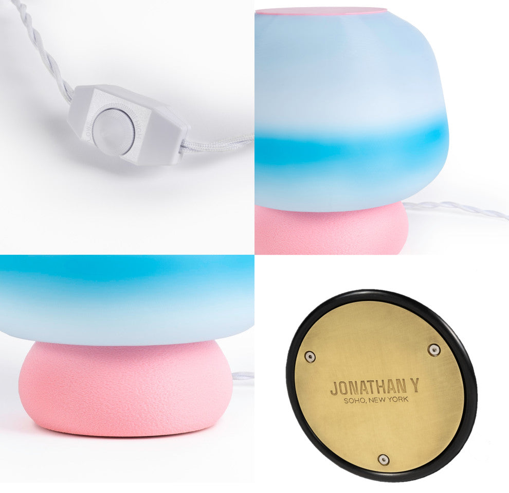 Mushroom 10" Plant-Based PLA Dimmable LED Table Lamp, Blue/White/Light Pink
