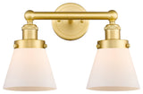 Edison Small Cone 2-Light 16" Vanity Light, Satin Gold Finish, Matte White Shade