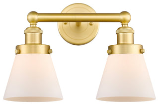 Edison Small Cone 2-Light 16" Vanity Light, Satin Gold Finish, Matte White Shade
