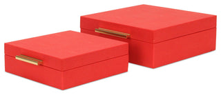 Lusan Square Decorative Box Set, Red Faux Shagreen