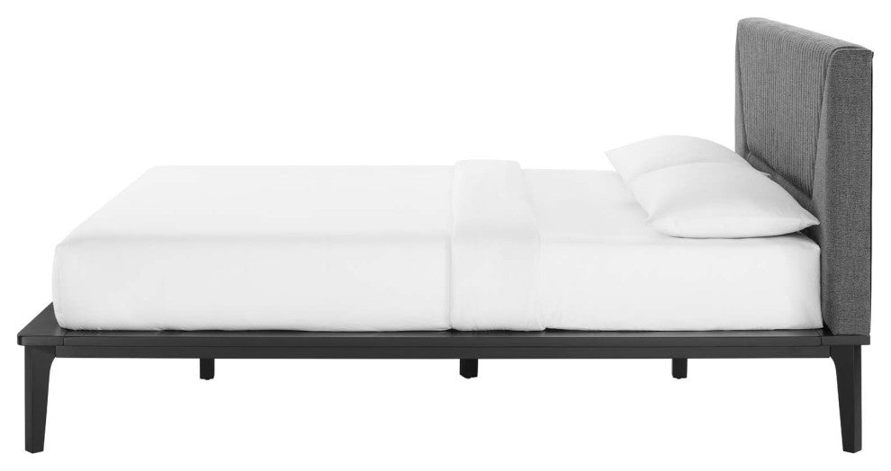 Platform Bed Frame, Queen Size, Black Gray, Wood, Modern, Mid Century