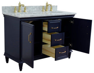 49" Double Vanity, Blue Finish With White Carrara And Oval Sink