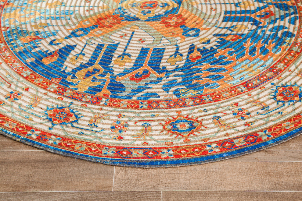 Round Sahand Distressed Area Rug, 4' Round