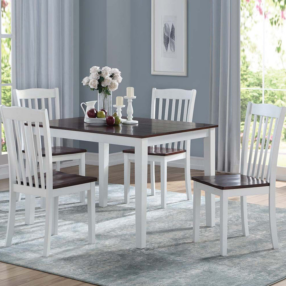 Set of 2 Wood Side Chair, White/Walnut Finish