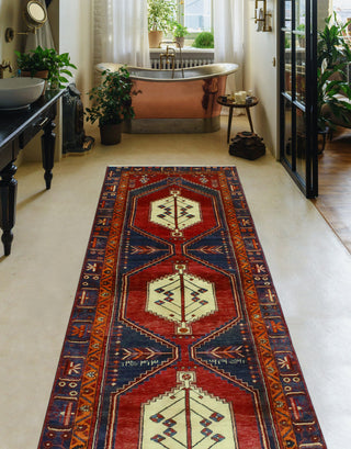 Fine Vintage Distressed Kristoph Red/Navy Runner, 3'1 x 9'5