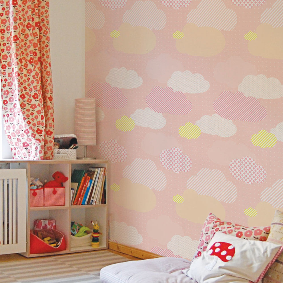 Clouds Peel and Stick Vinyl Wallpaper , Pink, 24"w X 60"h