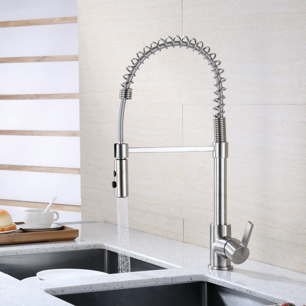 Luxier KTS22-T Single-Handle Pull-Down Sprayer Kitchen Faucet, Brushed Nickel