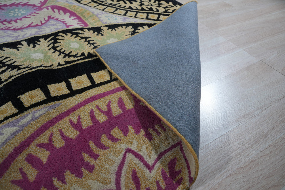 Hand-Tufted Wool Black Contemporary Abstract Paisley Rug, 7'9 Square