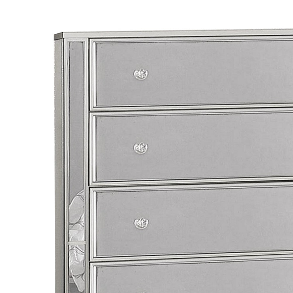 Benzara BM253004 Chest With Crystal Knobs and Mirror Panels, Silver